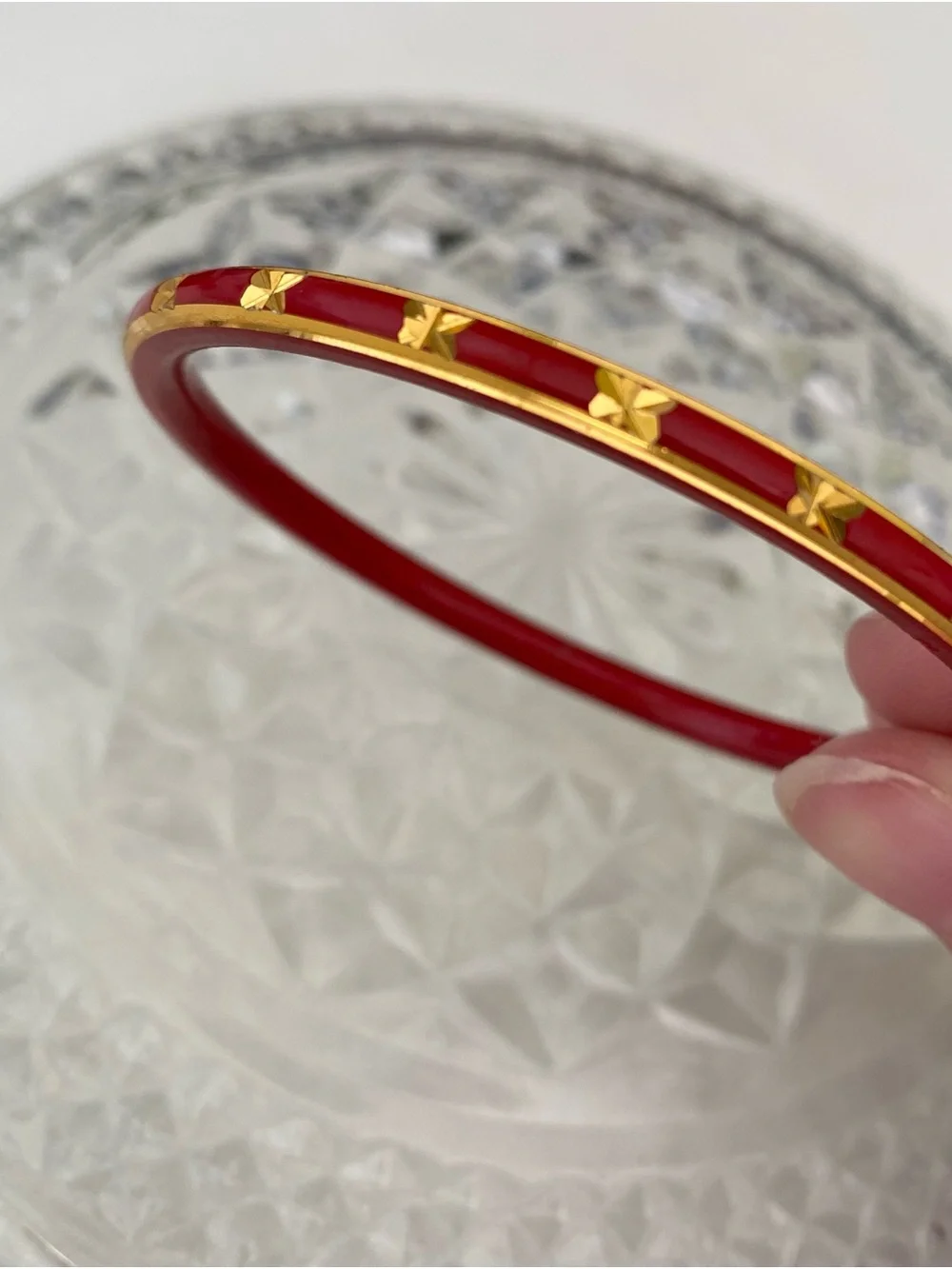 Gold-Accent Red Enamel Bangle Bracelet - Women's Jewelry